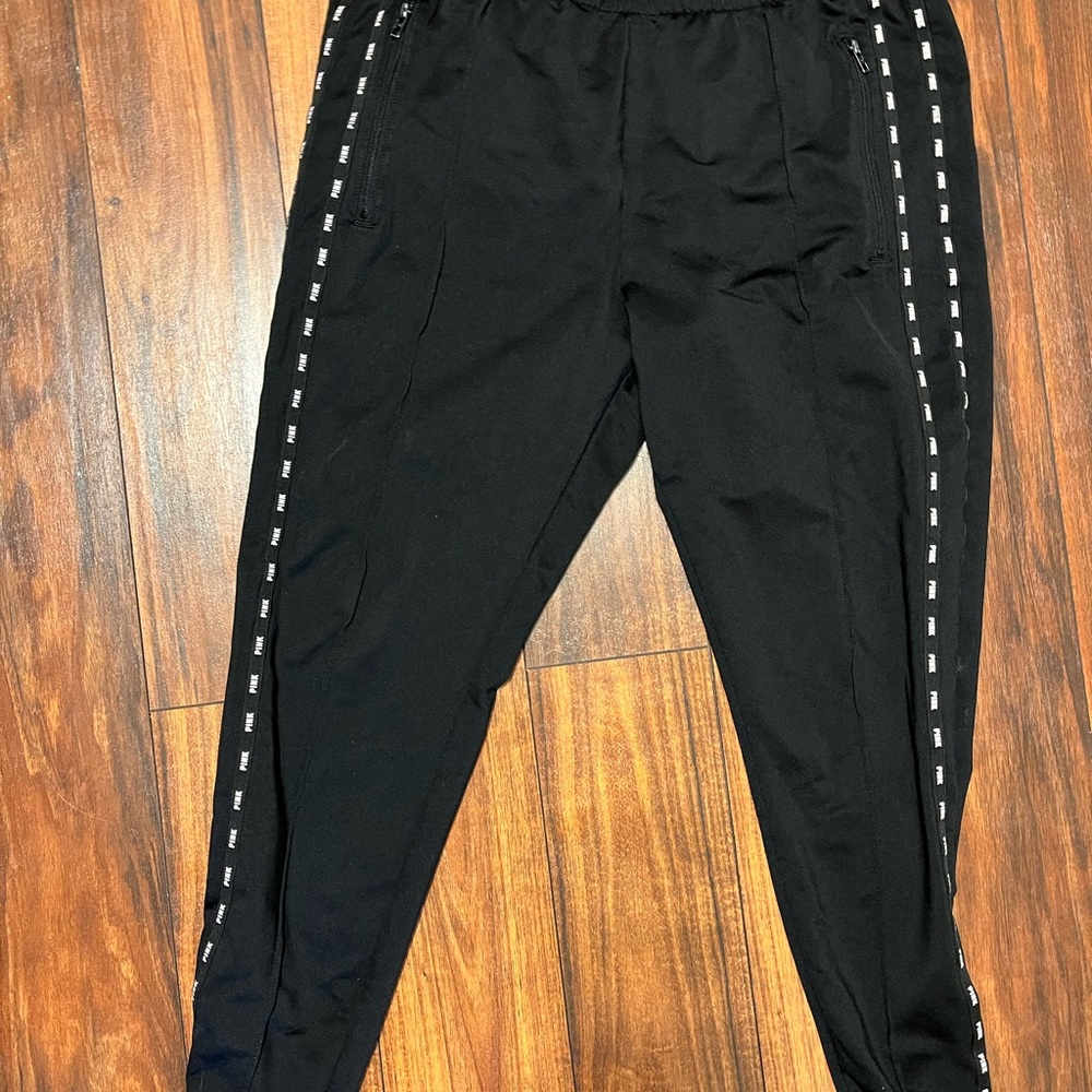 PINK Victoria's Secret Black Joggers with White Accents